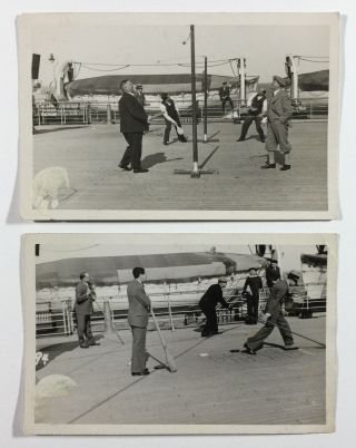 2 Rppcs Of Men Playing Shuffleboard And Paddle Tetherball On Cruise Boat Deck