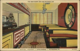 Pittsburgh Pa Hotel Henry Bar Great Art Deco Linen Postcard
