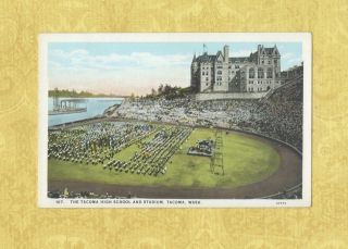Wa Tacoma 1908 - 29 Antique Postcard High School & Football Stadium Wash