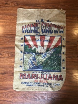 Vintage Burlap Sack Usa Homegrown Brand Marijuana Humboldt County,  Ca.  35 " X 21 "