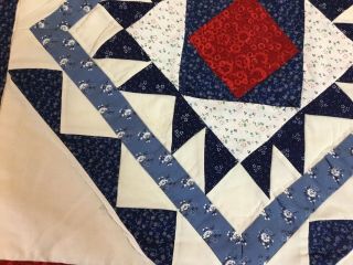Patchwork Quilt Wall Hanging,  Triangles & Squares,  Floral Calicos,  Navy,  Red 2