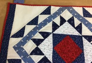 Patchwork Quilt Wall Hanging,  Triangles & Squares,  Floral Calicos,  Navy,  Red 5