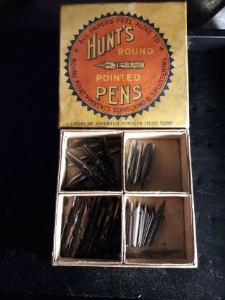 Vintage Box Of Hunts Assorted Pen Nibs