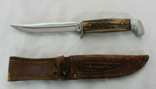 Vintage Case Fixed Blade Knife Horn Handle W/ Sheath