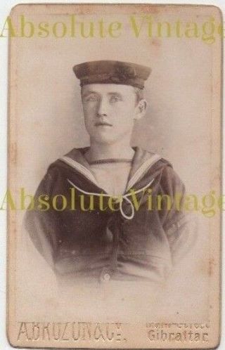 Old Cdv Photograph Royal Navy Sailor A.  Brozon Studio Gibraltar Antique 1880s