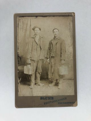 Two Miners Workers Studio Photograph With Lunch Pails Cabinet Card Clearfield Pa
