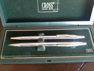 Cross 330105 Classic Century Ballpoint Pen & Pencil Set Chrome/23kt Gold Plate &