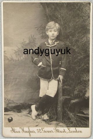 Cabinet Card Boy Cricket Bat Ball Alice Hughes London Antique Photo Sport