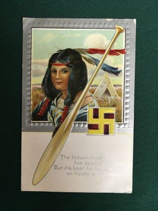 Postcard Indian Symbol Of Luck,  Maiden,  Swastika,  Tepee,  Silver Foil Trim