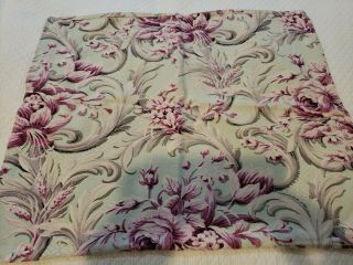 Vintage Bark Cloth Purple Pink Floral On Soft Green Pillow Case Zipper 22 X 19