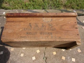 Antique Wood Box,  Kelly Axe True Temper Advertising Fresh Barn Find Old