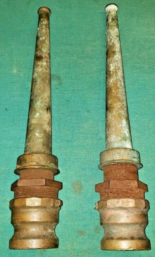 2 Antique Brass Fire Hose Nozzles With Knuckles Boston Ma