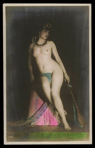 1920 Nude French Rppc Real Photo Postcard Walery Hand Colored Nude Follies Girl
