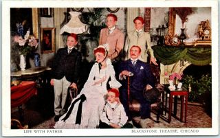 Vintage Chicago Advertising Postcard " Life With Father " Play Blackstone Theatre