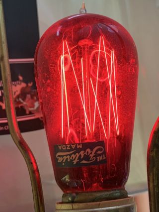 Antique Vintage National Fostoria Red Ge Mazda Tipped Light Bulb Edison