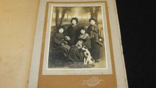 7263 1910s Japanese Old Photo / Portraits Of Girls In Winter Kimonos W Dog Japan