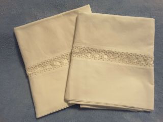 Wedding Worthy Fancy Pure White Pillowcase Pair With Inset Of White Tatting.