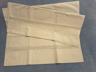 Wedding Worthy Fancy Pure White Pillowcase Pair with inset of white tatting. 3