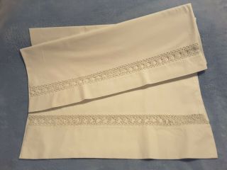Wedding Worthy Fancy Pure White Pillowcase Pair with inset of white tatting. 5