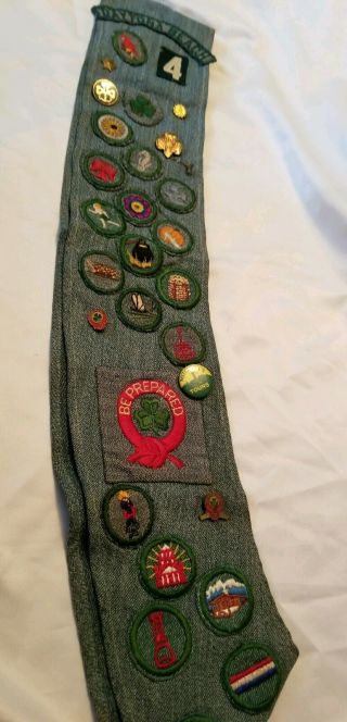 Vintage 1940s Girl Scout Sash With Patches,  Pins,  Troop 4,  Daytona Beach,  Fl