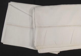 Pr Vintage White Cotton Pillow Cases W/hand Done Needlework Hem Stitch