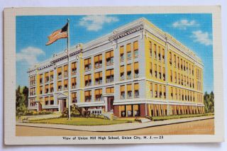 Linen Postcard View Of Union Hill High School,  Union City,  N.  J.