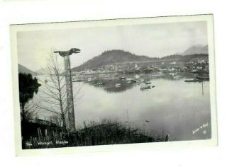 Rppc Wrangell Alaska Totem Pole Winter & Pond Vintage Photo Postcard Boat Ship