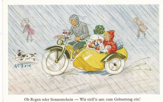 Children In Motorcycle Dog Site Car Old Postcard 1957