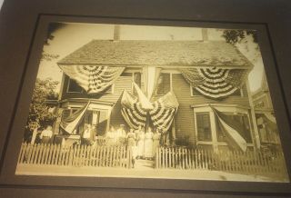 Rare Antique Patriotic American Flag Decorated House Outdoor Group Cabinet Photo