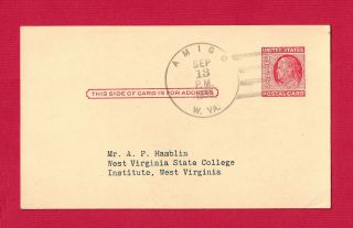 Amigo,  Wv 1955 Postmark On Card From Prillerman,  Segregated Black High School Vf