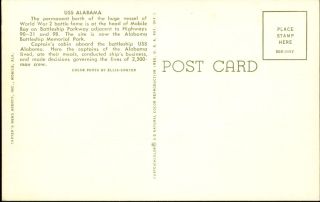 Captain ' s Cabin USS Alabama US Navy ship WWII 1960s postcard 2