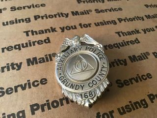 Vintage Grundy County Illinois Auxiliary Police Badge No 168 Civil Defense