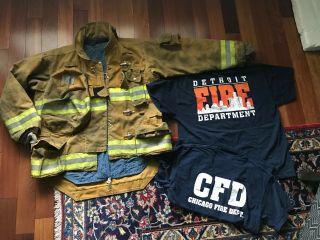 Vtg Firefighter Bunker Turncoat Honeywell [detroit /chicago Fireman’s T - Shirts