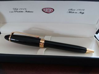 Aurora Ipsilon Black Resin Ballpoint Pen With Gold Trim (made In Italy)