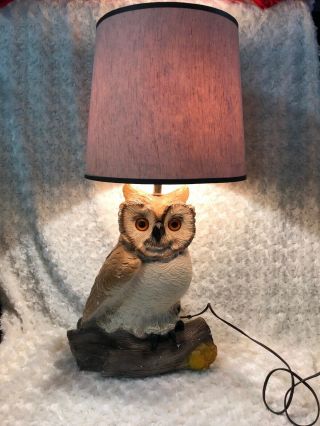 Vintage Trio Owl Lamp Mid Century Mod Chalkware Large With Shade 70 