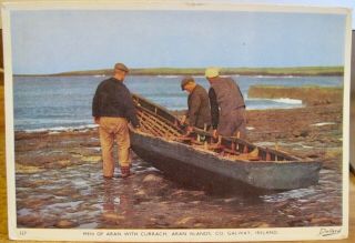 Irish Postcard Aran Islands Men Currach Curragh Galway Ireland Dollard 327 1964