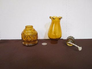Decorative amber glass oil lamp diamond design on base hurricane top 8.  5 