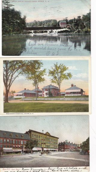 Dover,  Nh,  3 Vintage,  Upper Square,  Wentworth Hospital,  Upper Dam On Cocheco River