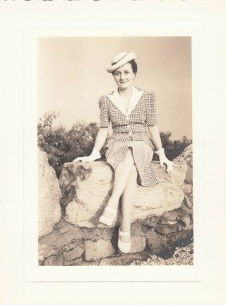 Vintage Photo Pretty Girl In Plaid Checkered Dress Posing Antique Fashion