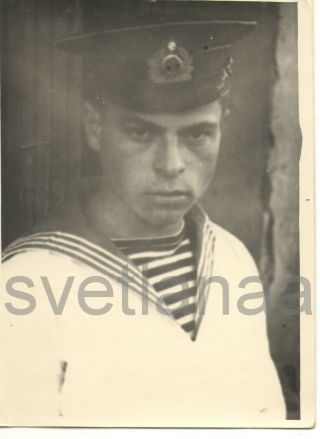 1957 Soviet Fleet Sailor Young Man Guy Military Uniform Russian Vintage Photo