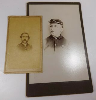 2 Soldiers Antique Photo Cabinet Card Civil War Sf Army / Id 