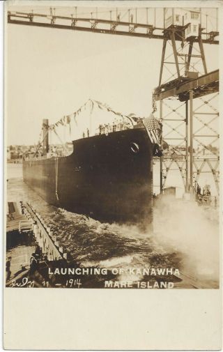 Uss Kanawha Ao - 1,  Real Photo Picture Post Card Of Launching 1914,