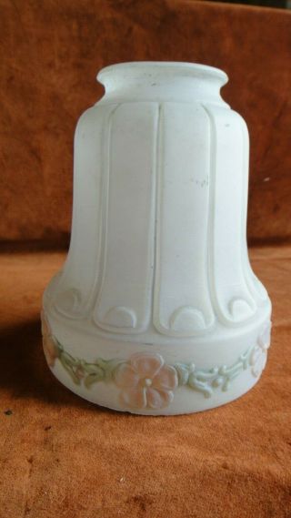 Antique Reverse Painted Floral & Embossed Satin Glass Lamp Shade 2 - 1/4 " Fitter