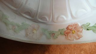 ANTIQUE REVERSE PAINTED FLORAL & EMBOSSED SATIN GLASS LAMP SHADE 2 - 1/4 