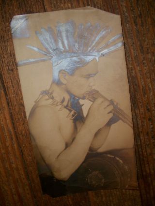 Antique Photo Of Young American Indian Playing A Flute