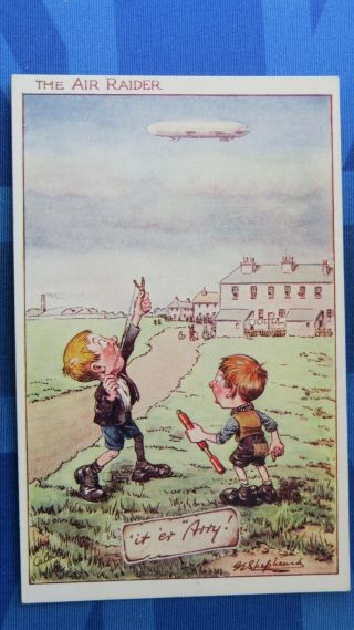 Ww1 Military Comic Postcard 1914 1918 Zeppelins Airship Aviation The Air Raider