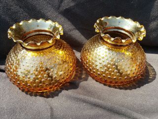 Vtg Matching Pair (2) Amber Hobnail Glass Lamp Shade Globe 6 " Tall
