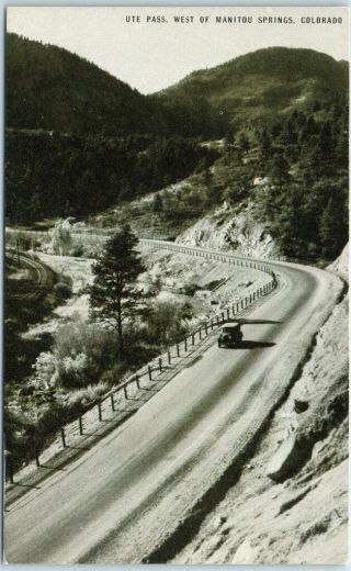 Vintage Colorado Postcard " Ute Pass,  West Of Manitou Springs " Highway C1940s