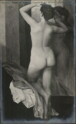Nude Woman Mirror C1910 Real Photo Postcard Of Art Coquetterie Michele Loffredo