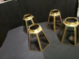 4 Brass & Beveled Light Smoked Glass Ceiling Fan Light Shade Globe Lamp 6 Sides